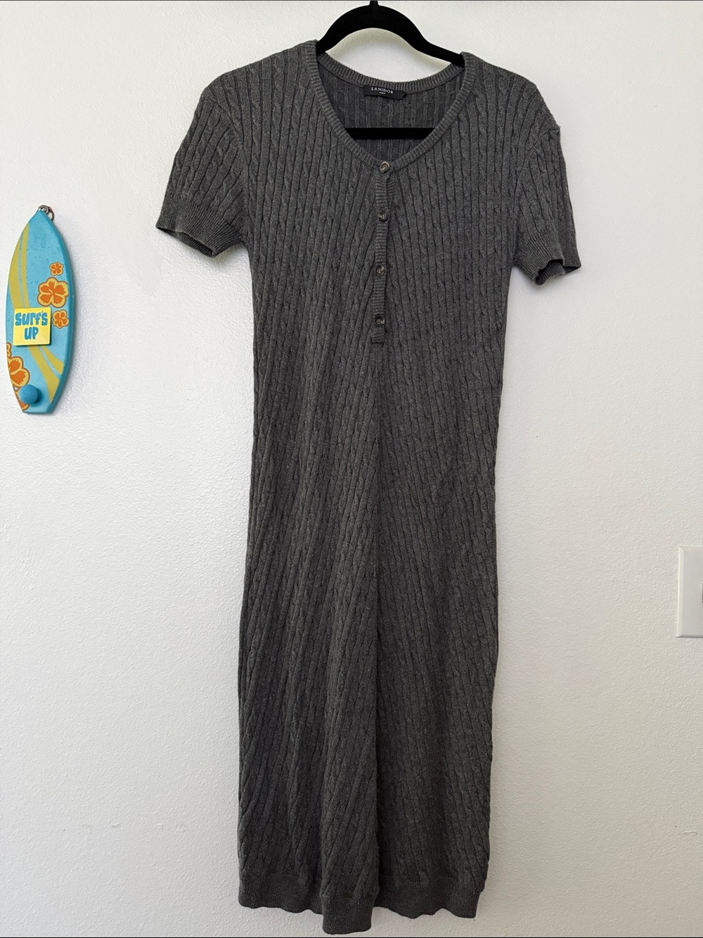 Lanidor Gray Cable Knit Crewneck Sweater Dress M